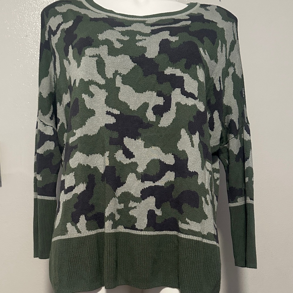 New Directions Green Camouflage Sweater